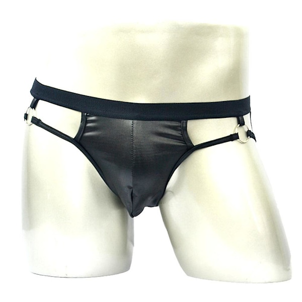Metallring Rygglösa Kalsonger Latex Underkläder Män Sex Underbyxor Öppna Erotiska Kalsonger för Män Imitation Läder Lingerie Black One Size