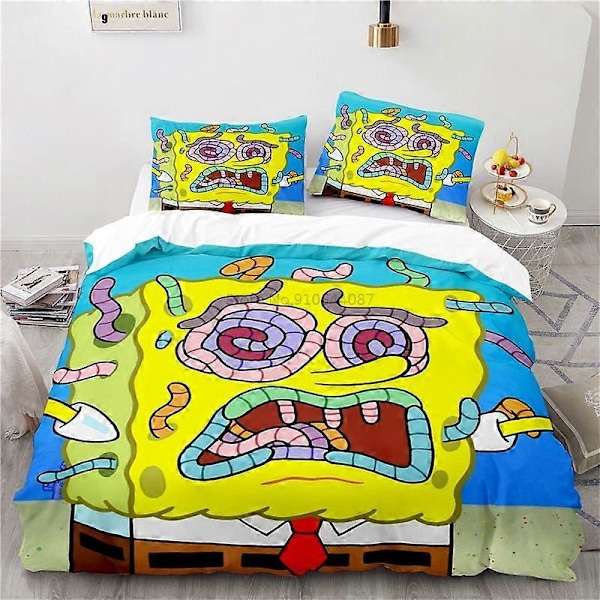 v1271 Sengetøy Svampebob Firkant Sengetøysett Patrick Stjerne Bleke Fangarm Trykte Dynetrekk Putetrekk Enkelt Dobbel King Size 3-Deler 240x260cm 94x102in