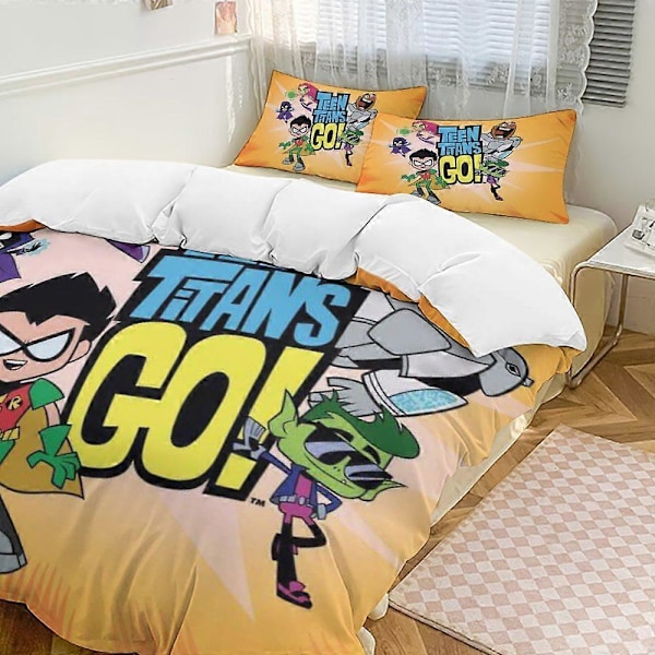 x310 Teen Titans Go 3-osainen vuodevaatesetti Lämmin ja mukava pehmeä pussilakanasetti, jossa 1 pussilakana ja 2 tyynyliinaa makuuhuoneeseen b310 135x200cm 53x78in