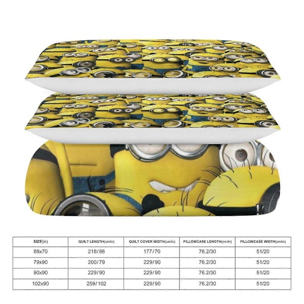 x372 Minion 3-delt Sengesæt Varmt Og Behageligt Blødt Dynebetræk Sengesæt med 1 Dynebetræk Og 2 Pudebetræk til Soveværelse b372 135x200cm 53x78in