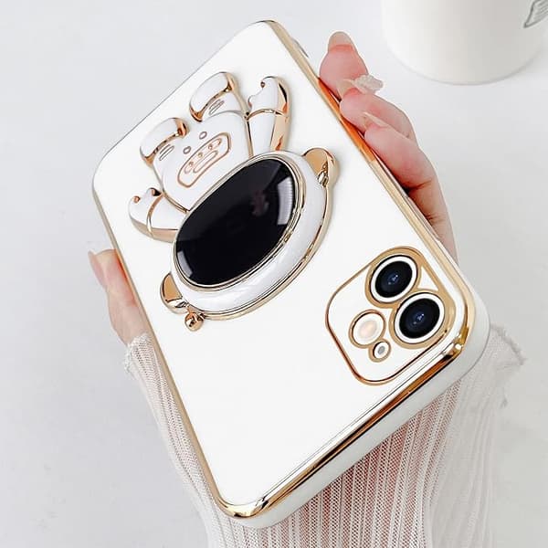 Compatible with iPhone 12 Case Cute 3D Astronaut Stand Design Camera P piano white