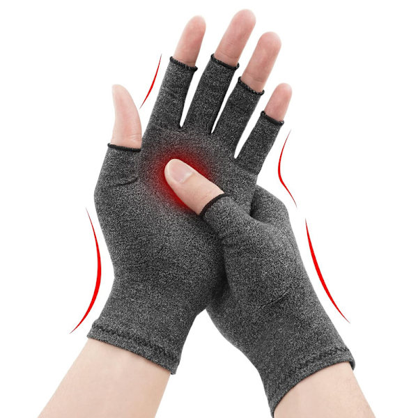 Gigt-handsker, 1 par fingerløse kompressionshandsker til smertelindring & varme, skrivning & spil (S) S