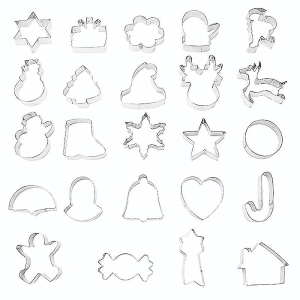 24 stycken julpepparkaksformar - Julgran, pepparkaksgubbe, snöflinga, tomte och fler former för julgodis - hao