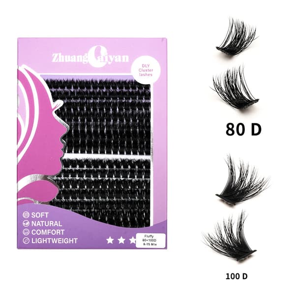 DIY False Eyelashes Fluffy 80D Purple Box - Natural, Reusable Eyelash Extensions for Volume and Comfort