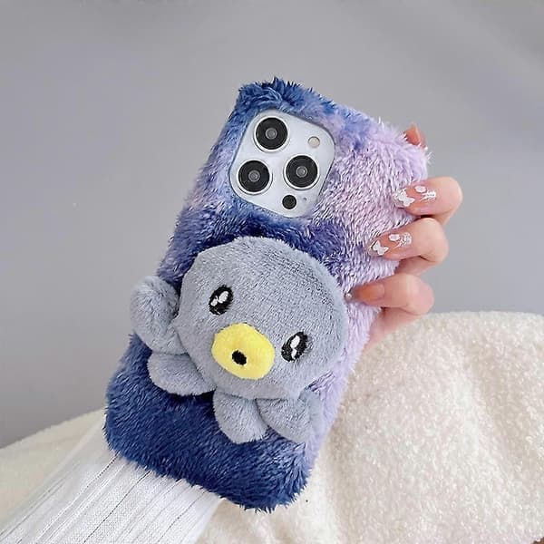 För iPhone 14 Pro Max Bläckfisk Plysch TPU Mobilskal Blue