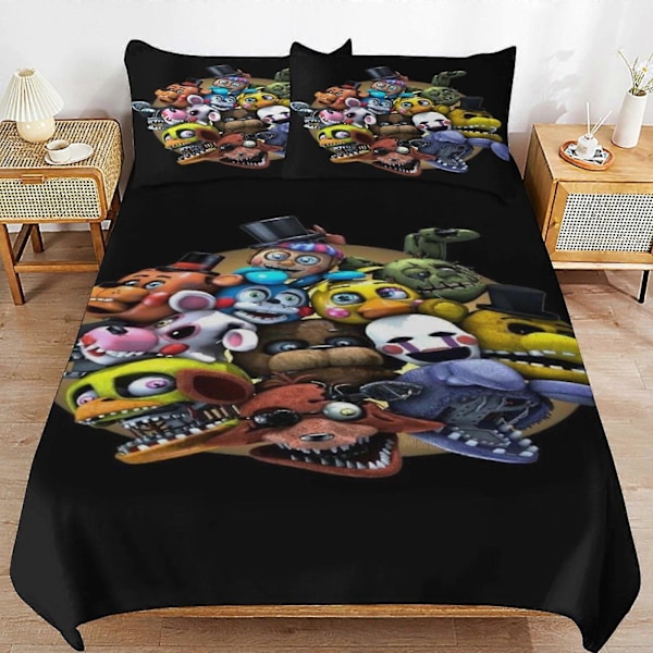 x531 Five Nights at Freddy's -pussilakanasetti, mikrokuituinen vuodevaatesetti, 3D-painettu kevyt 3-osainen peittosetti, 1 pussilakana ja 2 tyynyliinaa 135x200cm 53x78in