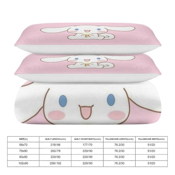 v1177 Cinnamoroll Täcke Set Tjockt Mjukt 3 Delars Sängklädesset Året Runt Täcke med 2 Örngott för Vuxna Kvinnor Flickor Tonåringar Hem Rum Inredning io 135x200cm 53x78in