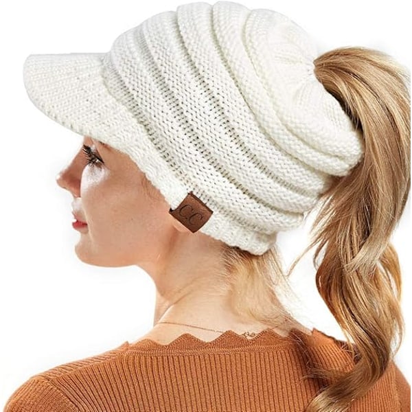 Vinter varm hestehale strikket lue white