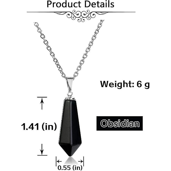 Kvinnor Svart Obsidian Kristall Ädelsten Hexagonal Spetsig Halsband Män Naturlig Acsergery Present