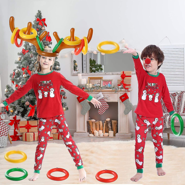 2 set uppblåsbara renhornsringkastningsspel Julgran Santa ringkastning för julfestspel