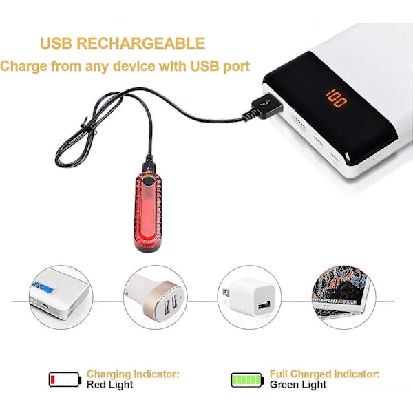 USB-ladattava LED-polkupyörän takavalo 2 kpl, kirkas pyöräilyn takaturvavalo, 330 mAh litiumakku, 4 valotilan vaihtoehtoa, (sisältää 2 USB-c