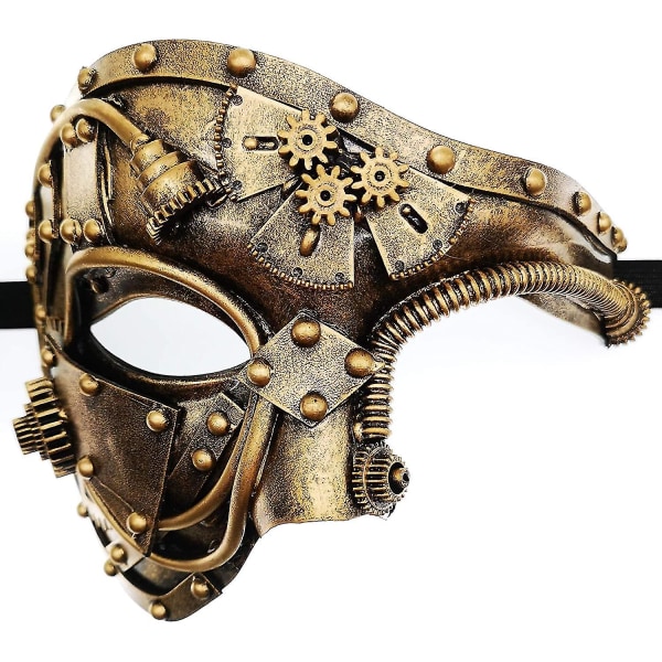 Metal Cyborg Venetian Mask, Maskerad Mask För Halloween Kostym Party/Phantom Of The Opera/Mardi Gras Ball Gold punk half face mask
