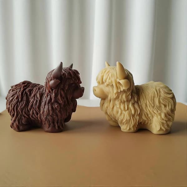 Highland Ko-formede silikoneforme til harpikslys sæbe, 3D Ko-dyr lysforme til lysfremstilling, Unik fondant chokolade kagepyntform