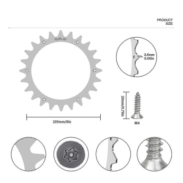 2 X Premium rostfria stålpiggar för Worx S/m-modell, 2x rostfria stålskruvspikar dragförstärkare, robotgräsklippare hjulstorlek 205mm