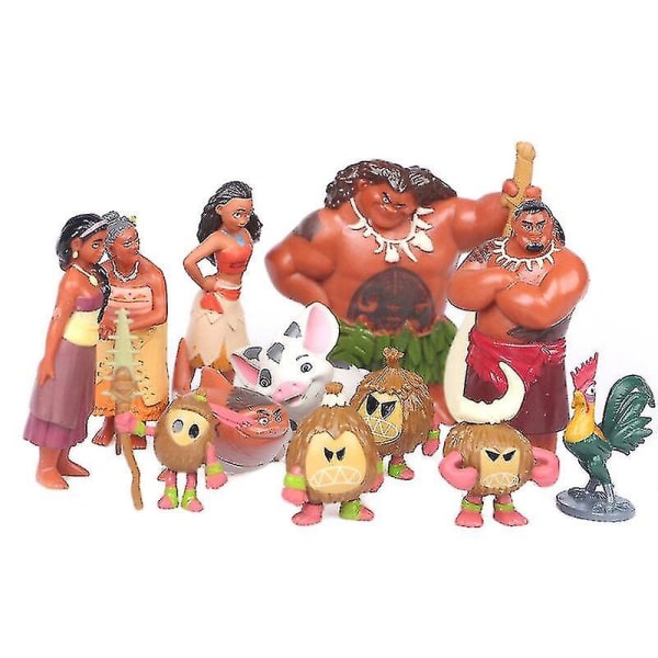 12st/ set Tecknad Moana Princess Legend Vaiana Maui Chief Tui Tala Heihei Pua Actionfigur Dekor Leksaker För Barn Födelsedagspresent