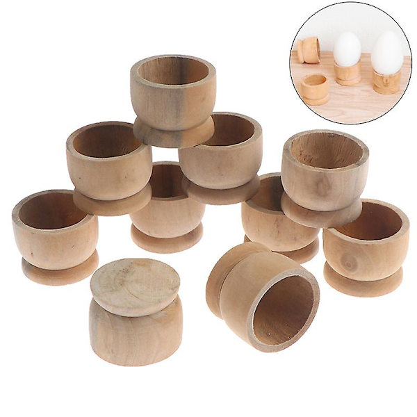 10 st/set Omålade bärbara köksredskap Äggkopp Trä Förvaringshållare Äggbricka