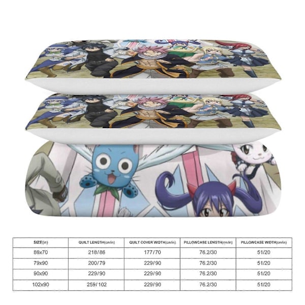 x297 Fairy Tail 3-osainen vuodevaatesetti Lämmin ja mukava pehmeä pussilakanasetti 1 pussilakanalla ja 2 tyynyliinalla makuuhuoneeseen b297 135x200cm 53x78in