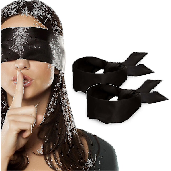 2 Pcs Satin Blindfold Eye Mask Sleep Mask Soft Satin Eye Cover Silk Sleeping Mask Valentine Gift 160cm / 63 (2 Pc Black) szkyd