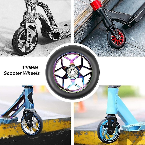 2 stk Scooter Tilbehør 110mm Scooter Hjul Fargerike Pu Hjul Tykke Stunt Bilhjul Med Beari C