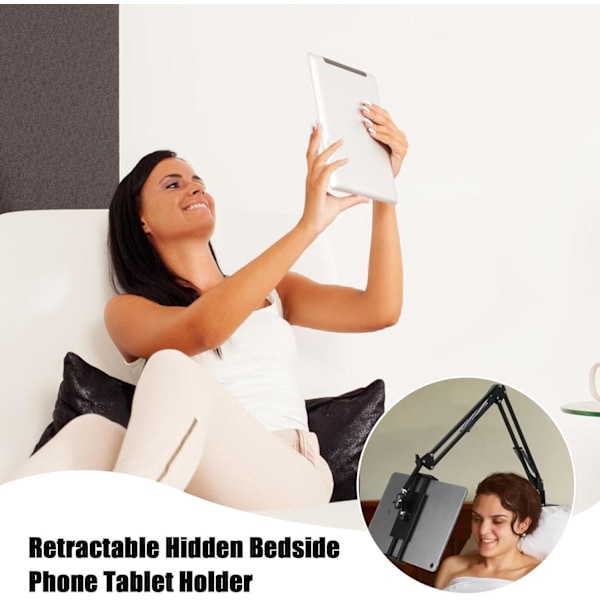 Puhelinteline sänkyyn - Retractable Concealed Desk -puhelinteline Joustava, matkapuhelinteline, kiinnitettävä puhelinteline työpöydälle, lisättävissä oleva rako puhelinteline