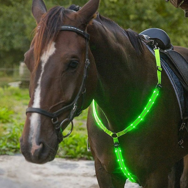 Hevosen valjaat, Led-rintaremmillä varustetut hevosvaljaat, säädettävät, USB-ladattavat, vedenpitävät Green