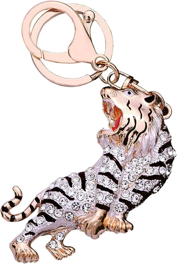 Strass tiger nyckelring, gnistrande djurberlockhänge