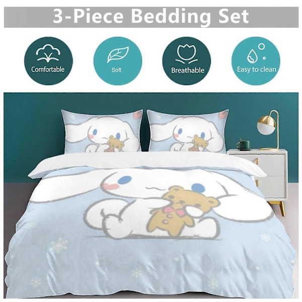 v1425 Cinnamoroll Täcke Set Tjockt Mjukt 3 Delars Sängklädesset Året Runt Täcke med 2 Örngott för Vuxna Kvinnor Flickor Tonåringar Hem Rum Inredning io 135x200cm 53x78in