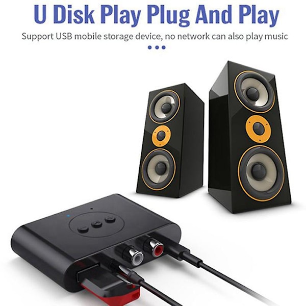Bluetooth 5.2 Äänivastaanotin USB RCA 3,5 mm Aux USB Stereo Musiikki Langaton Adapteri Mikrofonilla