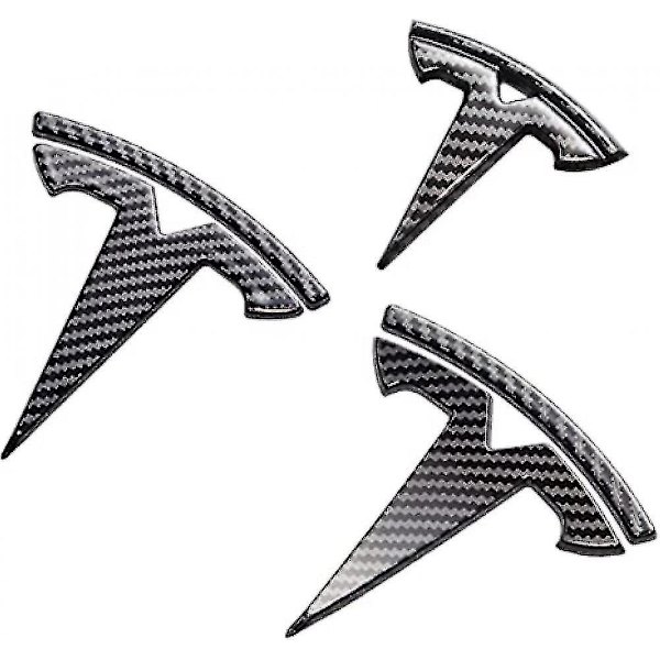 Model 3 Logo Sticker Emblem Cover, Styrehjul/forreste bagagerum/bagagerum bagpå mærkat klistermærker tilbehør (3 stk./sæt) Bright black-grey
