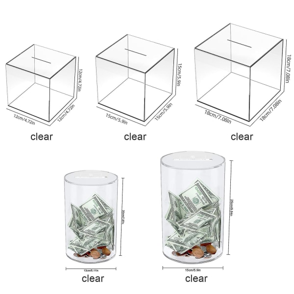 1 st transparent spargris för vuxna, transparent akryl spargris, spartipsväxlingslåda för att hjälpa till med budget och spara, oöppningsbar spargrisburk Cube M