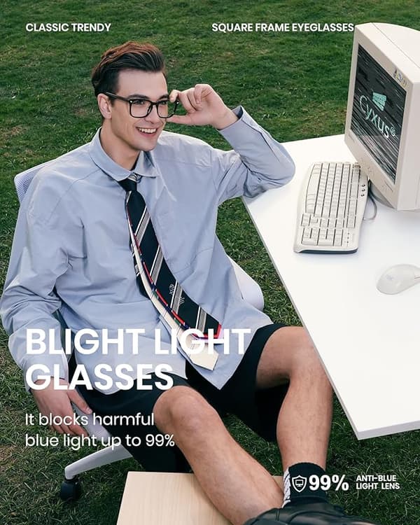 Blålysblokerende computerbriller Firkantede klassiske retro briller med klare linser til kvinder og mænd