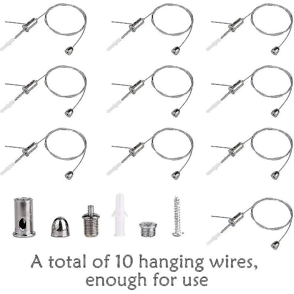 10 stk. rustfrit stålwire reb krog, rustfrit stål reb hængende wire kit rustfrit stål ophængningsløkke nylonbelagt rustfrit stålwire reb 1,5
