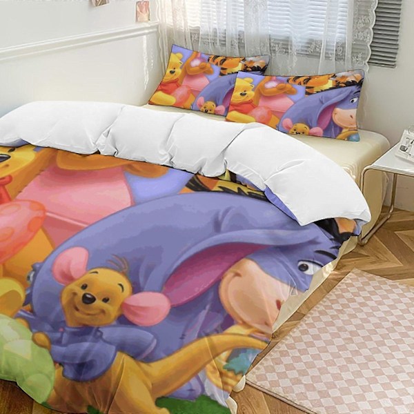 v96 Winnie The Pooh 3-delt Sengesett for enkeltseng - Inkluderer 1 enkeldyne og 2 putetrekk - Falmebestandig mikrofiber - Winnie The Pooh io96 135x200cm 53x78in