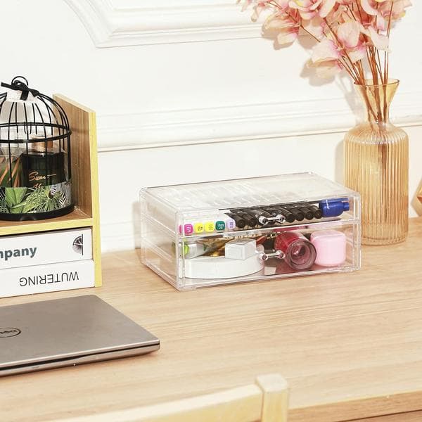 Acrylic Transparent Storage Box Countertop, 2 Large Drawers, Stackable Storage Box.