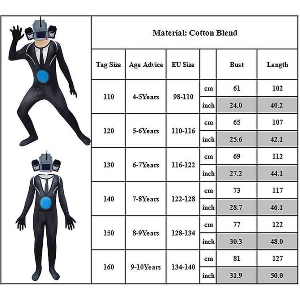 Halloween Barn Skibidi Toalett TV Man Kameraman Cosplay Kostym Jumpsuit Mask Outfits Fest Fancy Dress Bodysuit 9-10Years