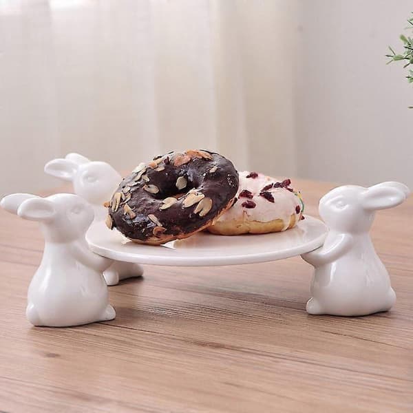 Rabbit Ceramic Plate, Dessert Food Serving Tray, Cute Cake Plate, Tableware Craft Gift for Kitchen Lovers, Wedding, Mother 3 Rabbit