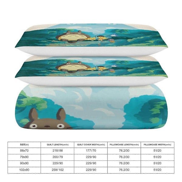 x96 Min Nabo Totoro Dynebetræk Mikrofiber Sengetøj Sæt 3D Printet Letvægts 3 Dele Dynesæt, 1 Dynebetræk og 2 Pudebetræk til Børn 135x200cm 53x78in