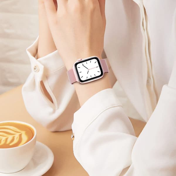 Apple Watch-rem 49 mm – Dobbelt magnetisk justerbar erstatningsrem – Rosaguld glat rustfrit stål