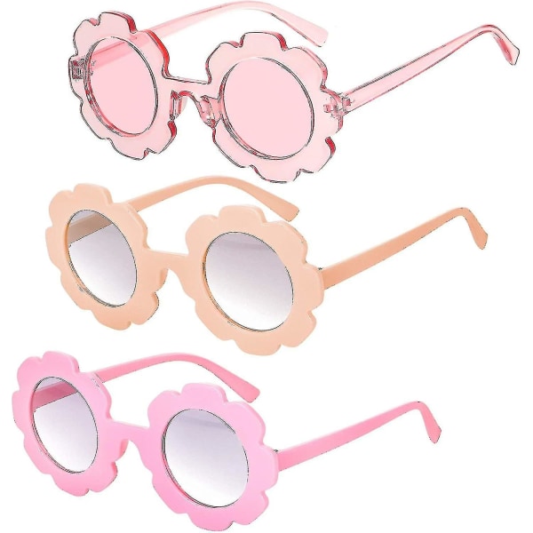 3 stk. Runde Blomstersolbriller Søde Udendørs Strandsolbriller Briller Til Børn