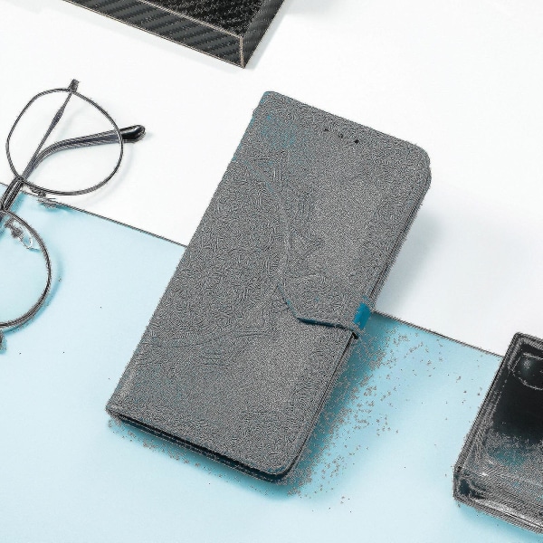 Oppo Reno6 5g Etui Læder Pung Cover Emboss Mandala Magnetisk Flip Beskyttelse Stødsikker - Blå