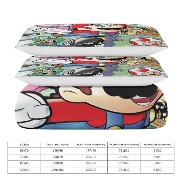 x249 Super Mario Dynetrekk Mikrofiber Sengesett 3D-printet Lettvekt 3-delt Dynesett, 1 Dynetrekk og 2 Putetrekk for Barn Gutter 135x200cm 53x78in