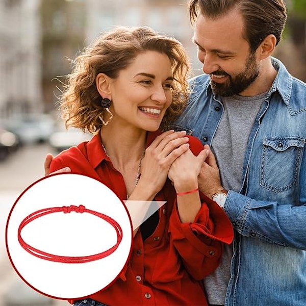 6 stk. Rød armbånd Rød snor armbånd Justerbar Kabbalah Rød knude snor armbånd Amulet Håndlavet venskab Beskyttelse armbånd