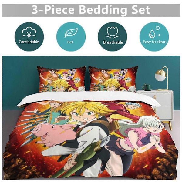 x427 The Seven Deadly Sins 3-delt sengesett Varmt og komfortabelt mykt dynetrekk sengesett med 1 dynetrekk og 2 putetrekk for soverom b427 135x200cm 53x78in