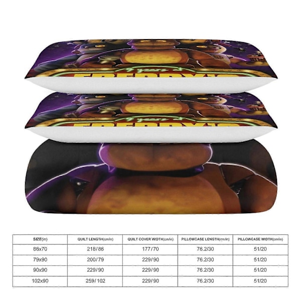 x284 Five Nights at Freddy's FNAF Dynetrekk Mikrofiber Sengetøy Sett 3D Trykt Lettvekt 3-delt Dynesett, 1 Dynetrekk og 2 Puter 200x200cm 78x78in