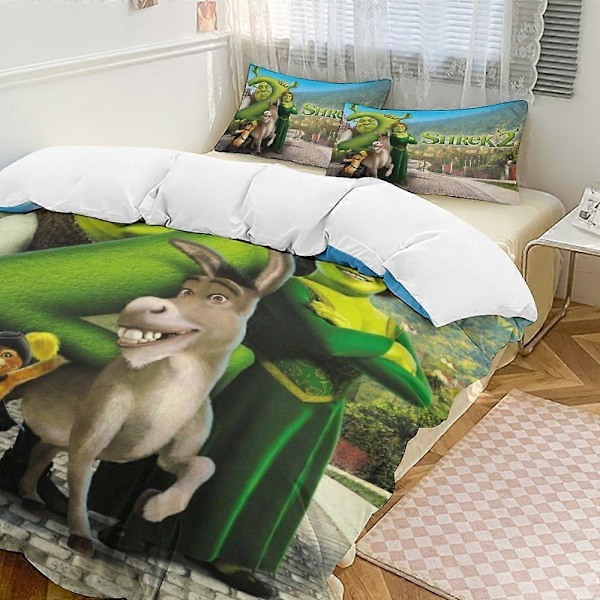 x16 Shrek 3-osainen vuodevaatesetti Lämmin ja mukava pehmeä pussilakanasetti, jossa 1 pussilakana ja 2 tyynyliinaa makuuhuoneeseen b16 135x200cm 53x78in