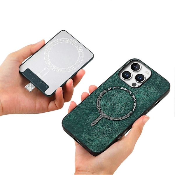 D7 Magnetisk Case til iPhone 16 Pro med Kortlomme, Ring-Stativ og PU Læder - Multicolor Green