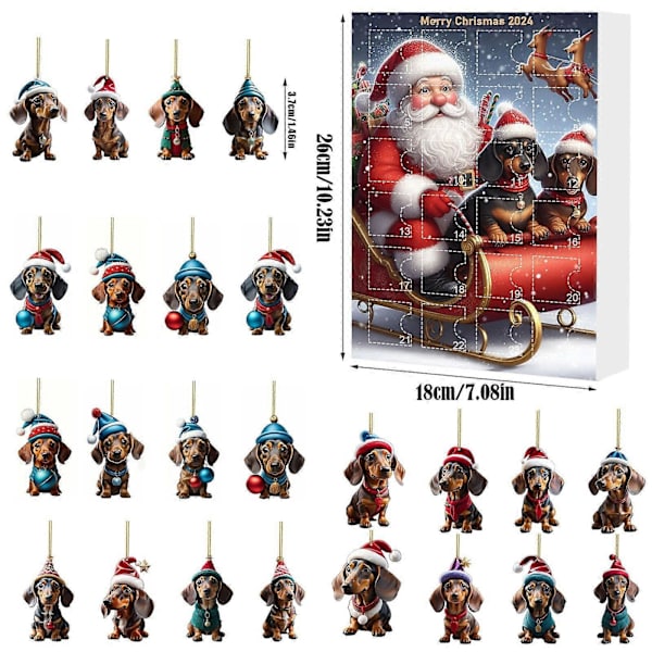 Julkalender med hundar - Julklapp för hundälskare - Julgranshänge - Julkalender 2024 för flickor A