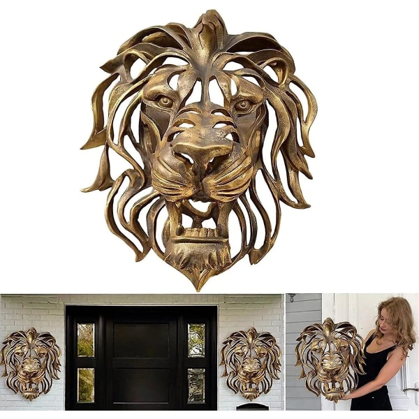 Sällsynt fynd, stort lejonhuvud väggkonst, 3d harts lejonhuvud skulptur Guld lejonhuvud staty lejonhuvud konst väggdekoration S 16x12x21cm