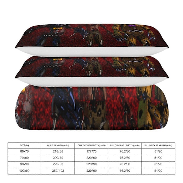 v1017 Five Nightat Freddy Täcke Set Tjockt Mjukt 3-delars Sängklädesset Året Runt Täcke med 2 Örngott för Vuxna Kvinnor Flickor Tonåringar Hemrum 135x200cm 53x78in