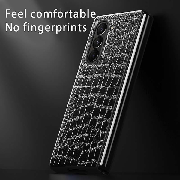 Z Fold 5 Läderfodral, Krokodilskinnsmönstrad PU Läder Slim Stöttåligt Fodral Kompatibelt med Samsung Galaxy Z Fold 5 Black For Galaxy Z Fold 5